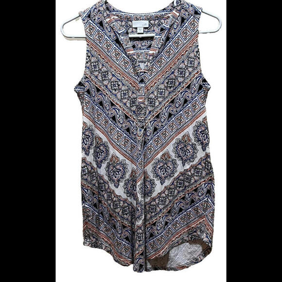 J. JILL Women's XS Abstract Print Shirt Layered Scoop‎ Sleeveless Pockets - Picture 1 of 3